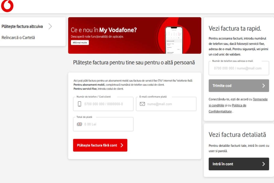 Plată Factură Vodafone online fara cont