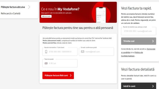 Utilizator platind factura vodafone online fara cont pe laptop cu cardul bancar 2026