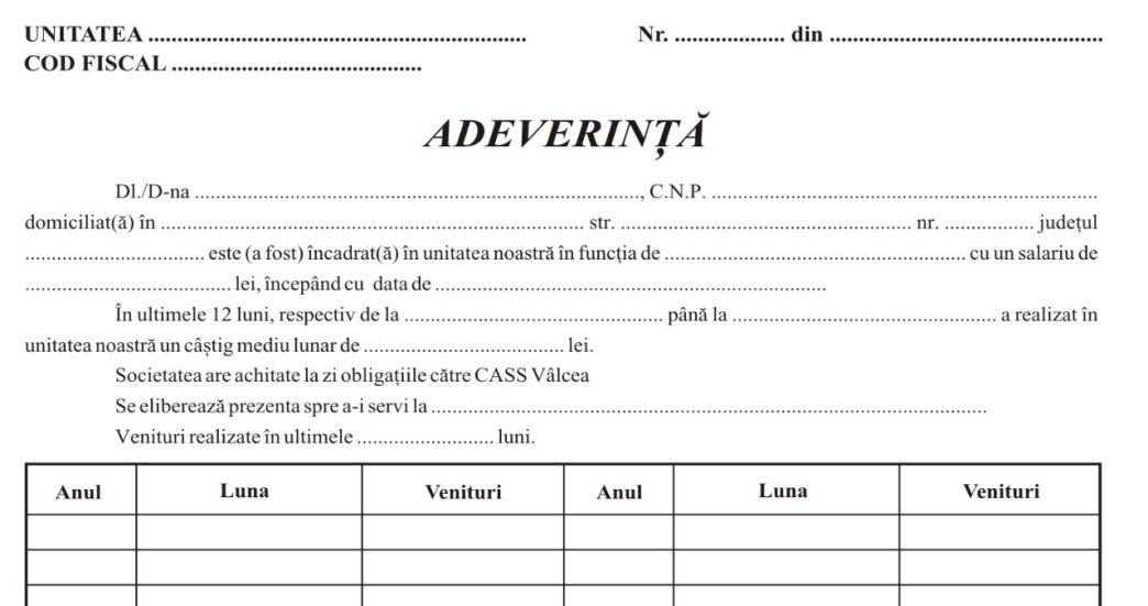 Adeverinta de salariat 2025